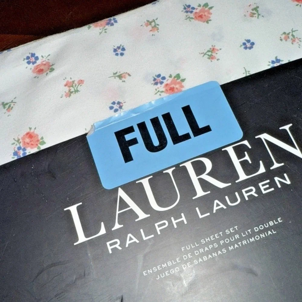 NEW Ralph Lauren 4PC Full Sheet Set Full White Floral Rose Cotton Cottagecore
